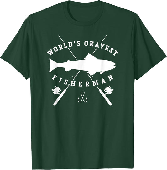 Worlds Okayest Fisherman Retirement T Shirt Fishing T-Shirt - T-Shirt | Forest
