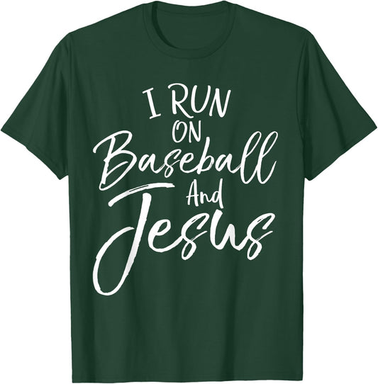 Cute Christian Baseball Gift I Run on Baseball and Jesus T-Shirt - T-Shirt | Forest