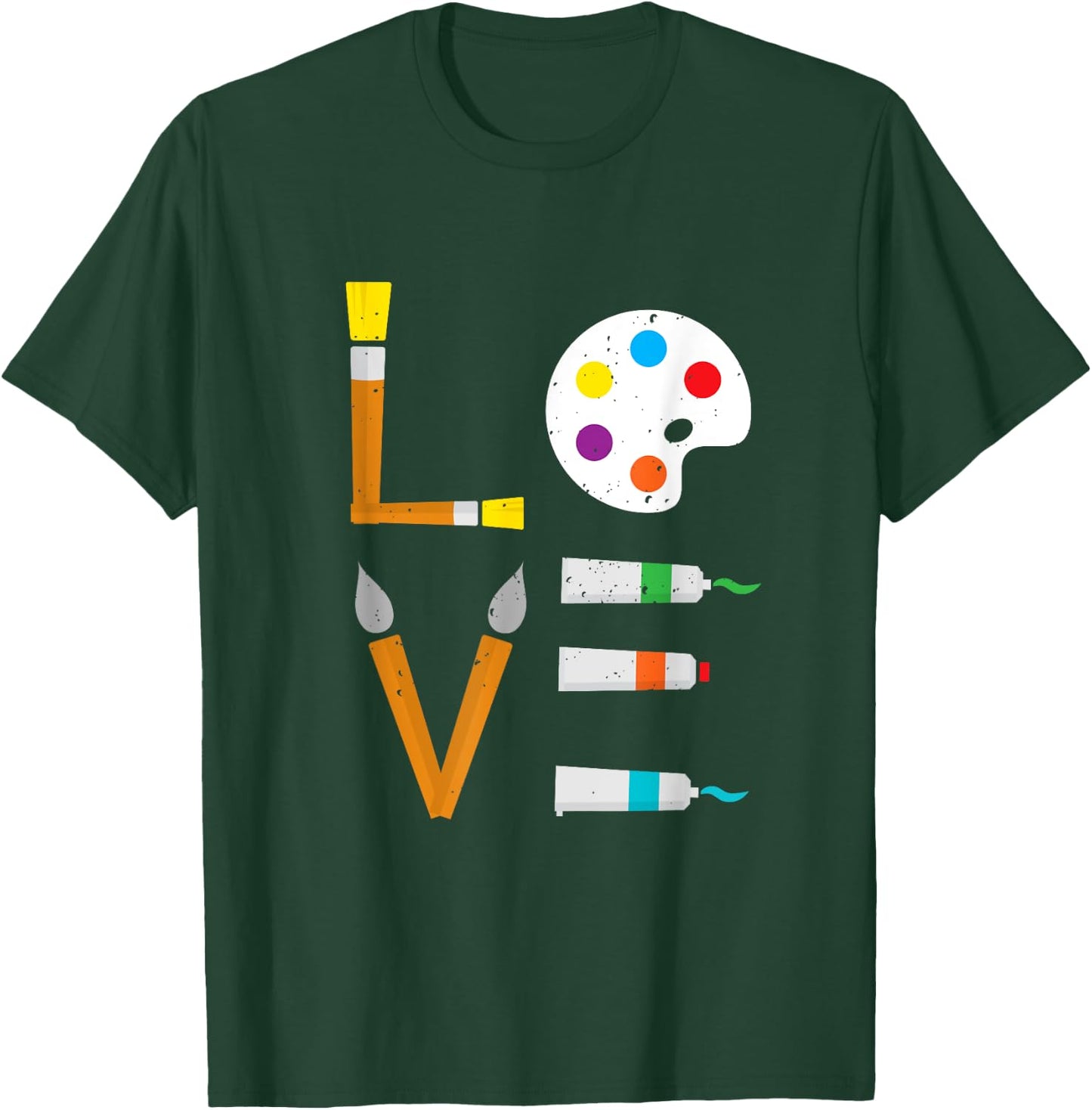 I Love Art Cute Paintbrush Paint Tubes Palette Colourful Art T-Shirt - T-Shirt | Forest