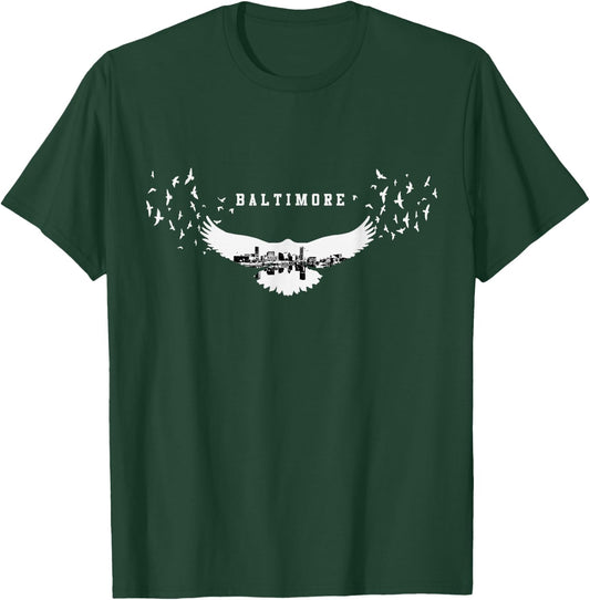 Baltimore City Skyline Inside Raven Silhouette T-Shirt - T-Shirt | Forest