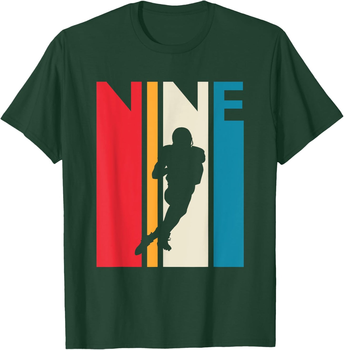 9th Birthday Gift Nine Vintage Football Birthday 9 Year Old T-Shirt - T-Shirt | Forest