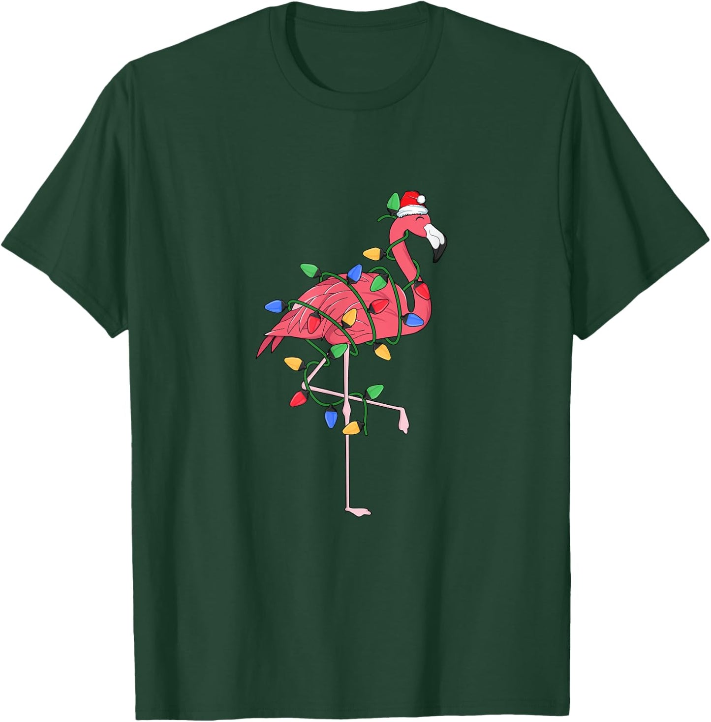 Flamingo Christmas Tree Lights Xmas Kawaii Pink Bird Lover T-Shirt - T-Shirt | Forest