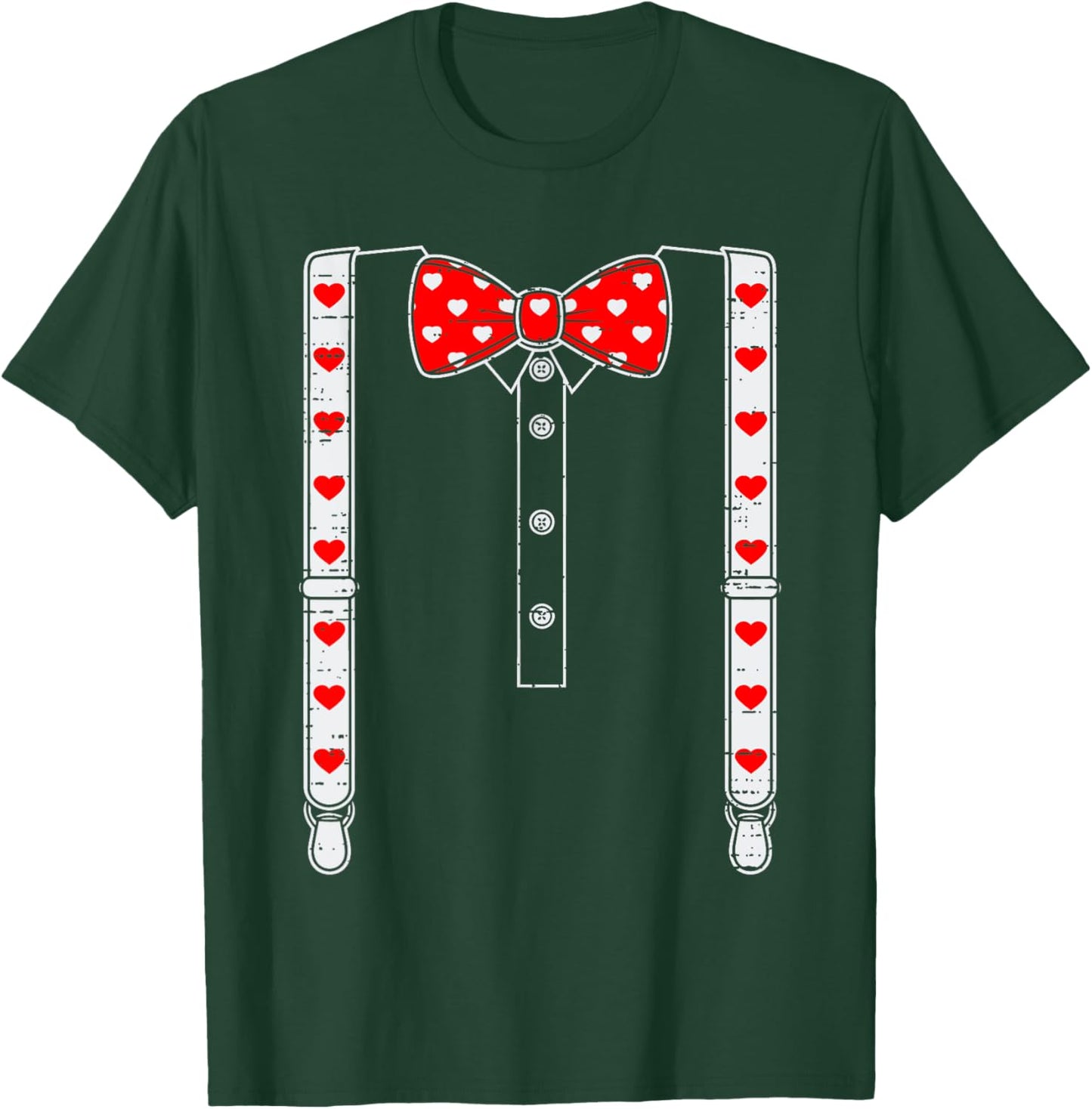 Valentines Day Suspenders And Hearts Bow Tie Boys Teens Kids T-Shirt - T-Shirt | Forest