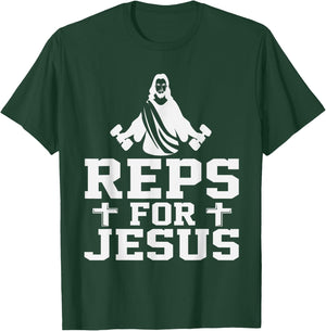 Reps For Jesus Funny Christian Gym Fitness Biceps Quote Gift T-Shirt - T-Shirt | Forest