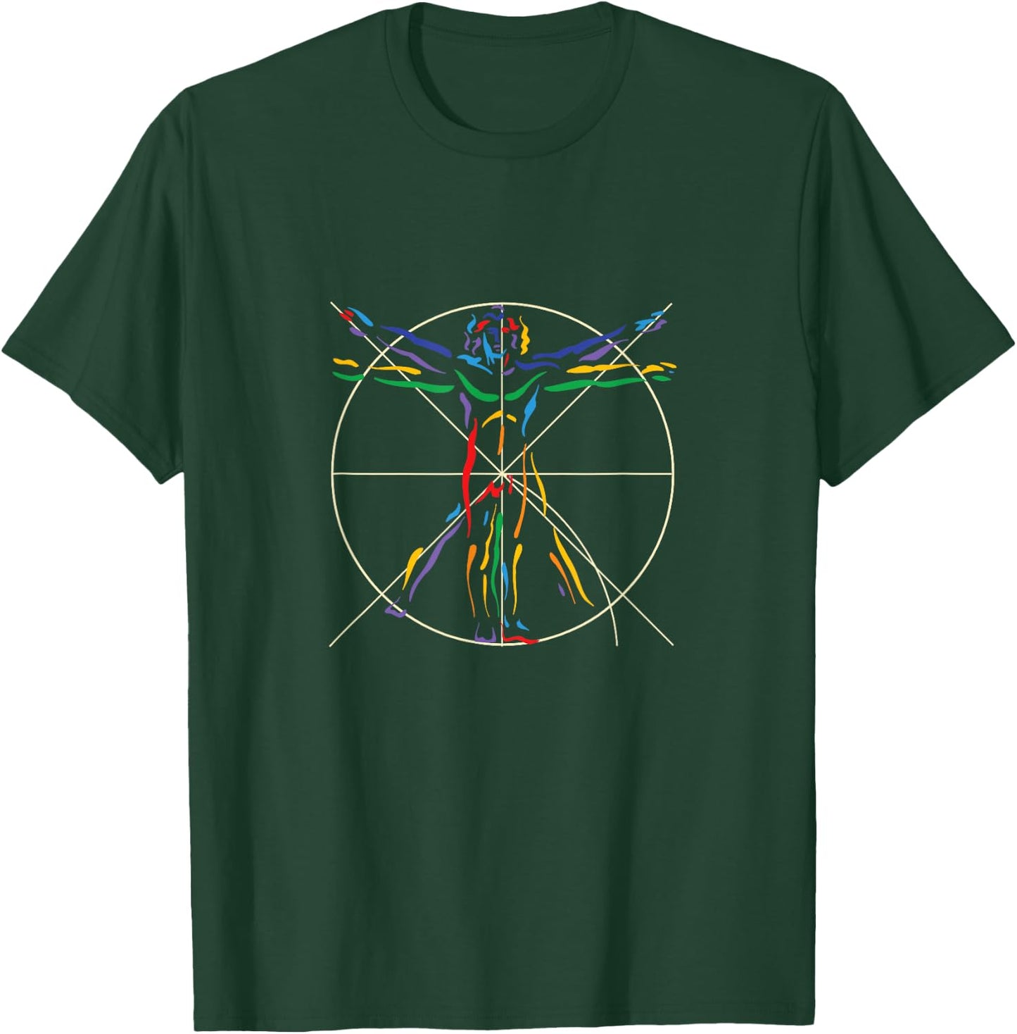 Anatomy DaVinci Vitruvian Man Chakra colors T-Shirt - T-Shirt | Forest