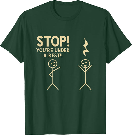 StrikeAChordClothing Co. Stop You're Under Arrest Funny Music Notation Theory Joke - Black, Small T-Shirt - T-Shirt | Forest