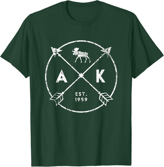 Alaska Adventure Shirt, Est 1959 Moose Arrows Tribal State T-Shirt - T-Shirt | Forest