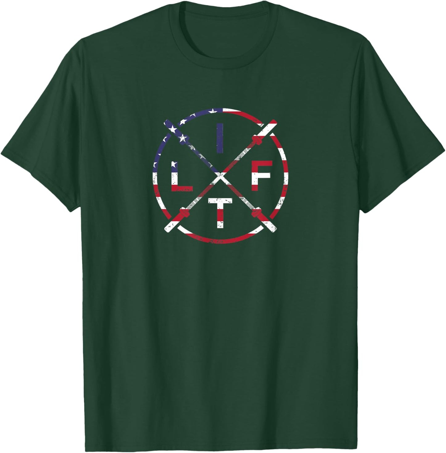 Weight Lifting Gym Workout Fitness Lift 4th of July Flag Men T-Shirt - T-Shirt | Forest