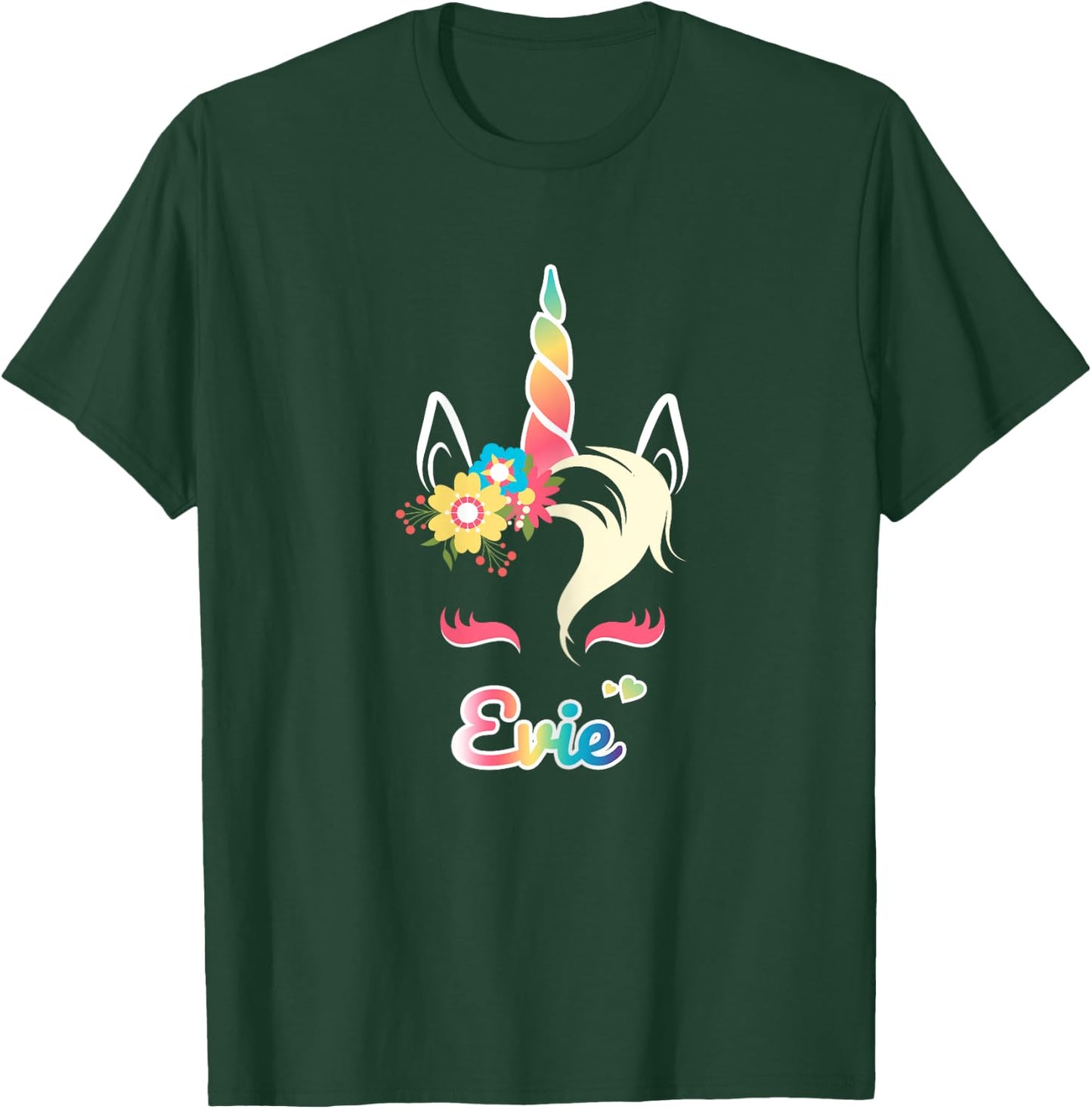 Rainbow Unicorn Evie Shirt Custom Name Gift girls T-Shirt - T-Shirt | Forest