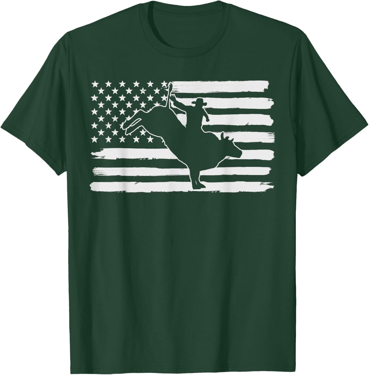 Rodeo Cowboy Bull Riding USA Flag 4th Of July US America T-Shirt - T-Shirt | Forest
