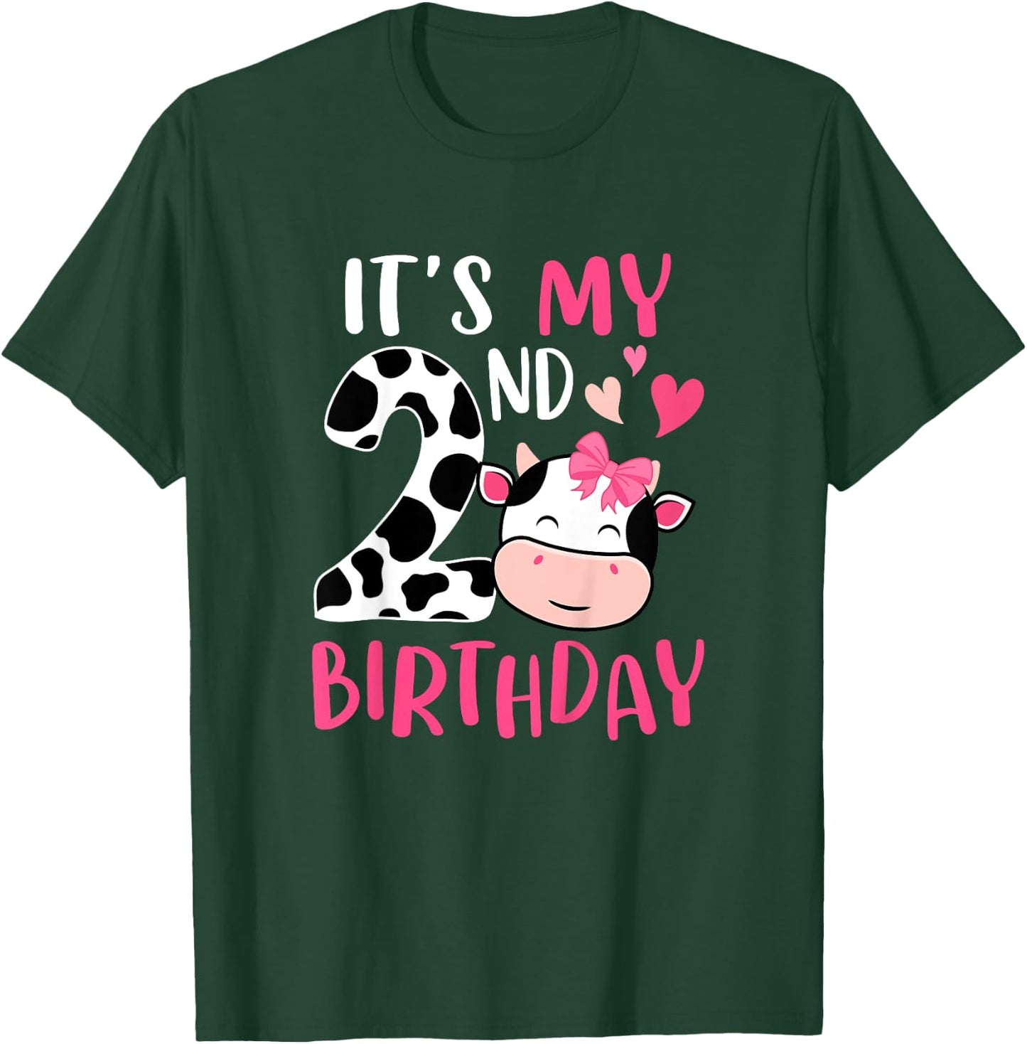 Kids 2nd Cow Birthday 2 Year Old Girl Cow Birthday Party T-Shirt - T-Shirt | Forest