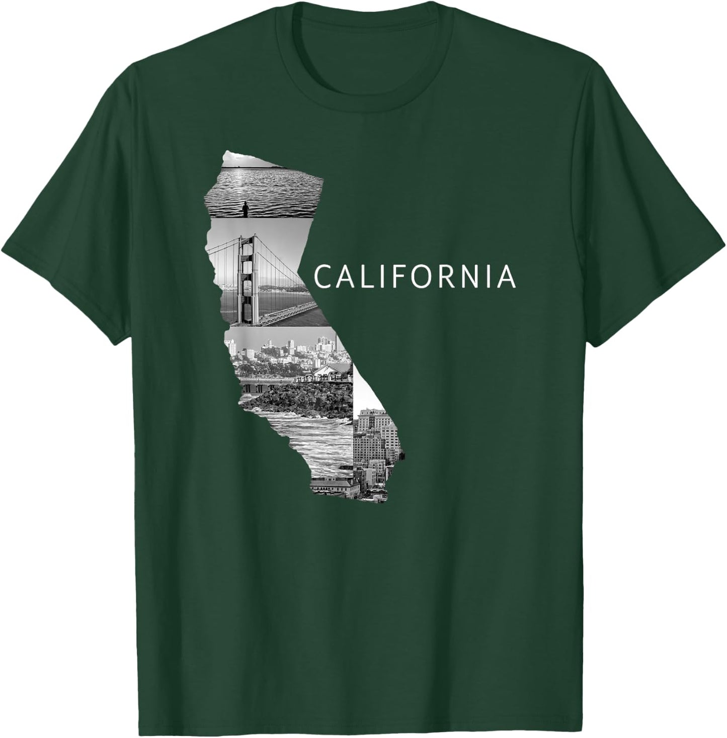 USA California State Map Golden Gate Bridge Sea T-Shirt - T-Shirt | Forest