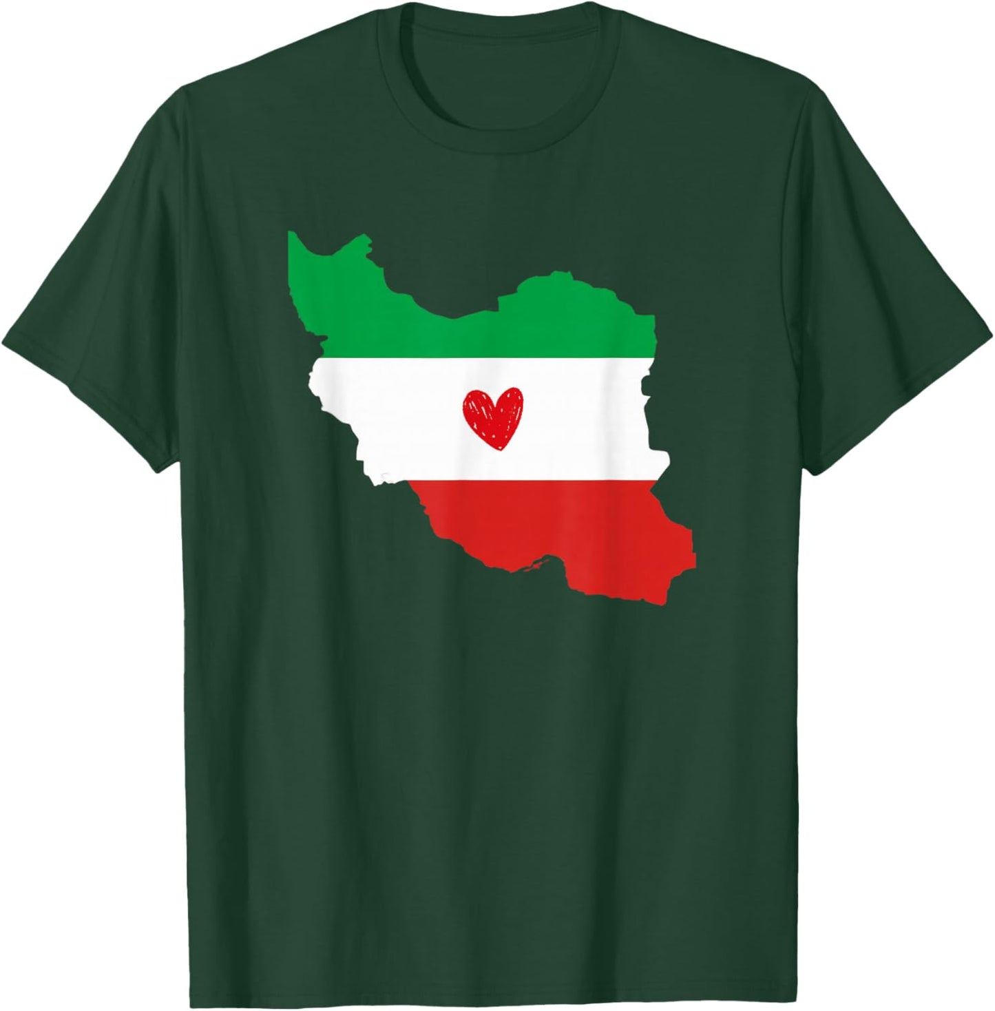 Map of Iran Flag Colors with Heart T-Shirt - T-Shirt | Forest