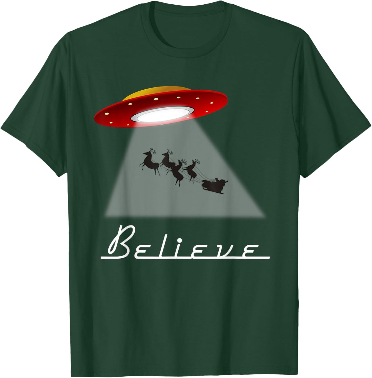 Funny Alien Christmas Shirt Believe UFO Santa Abduction Gift T-Shirt - T-Shirt | Forest