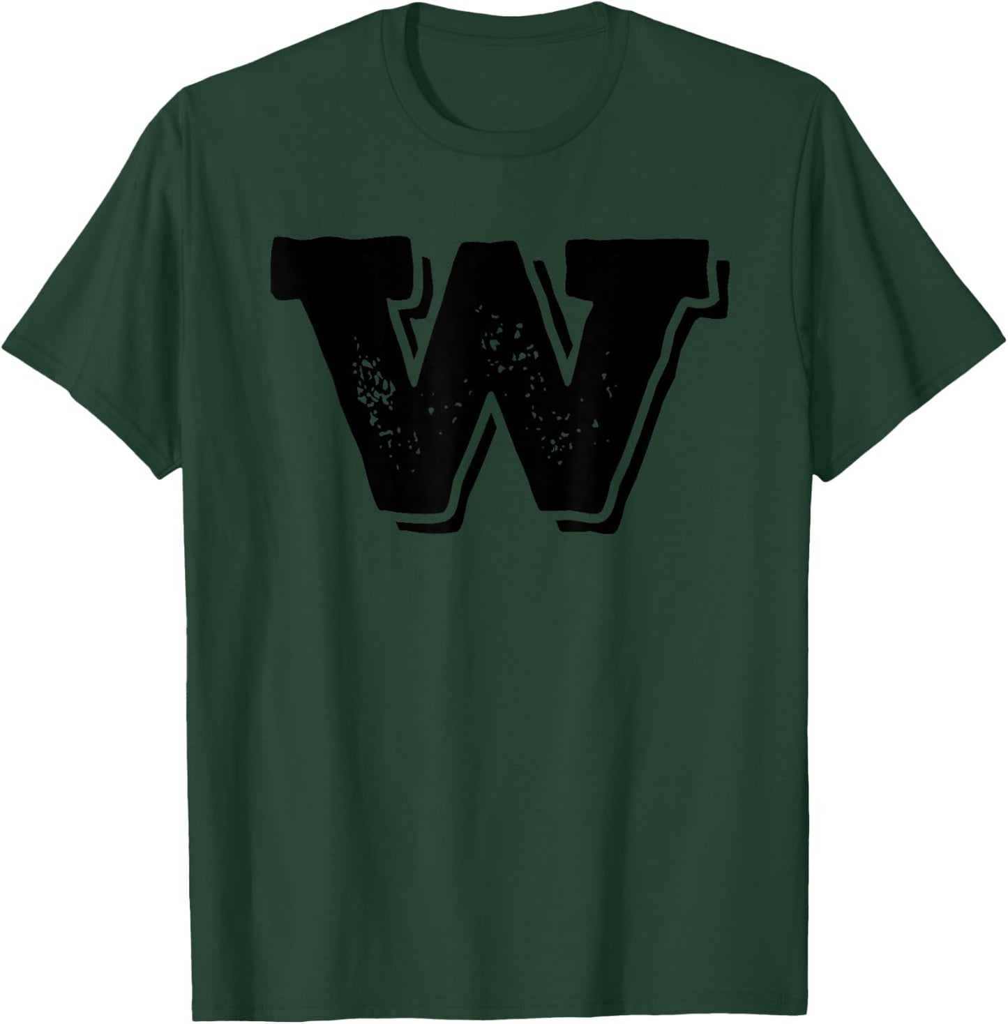 Letter W Capital Alphabet College Varsity Monogram Club T-Shirt - T-Shirt | Forest