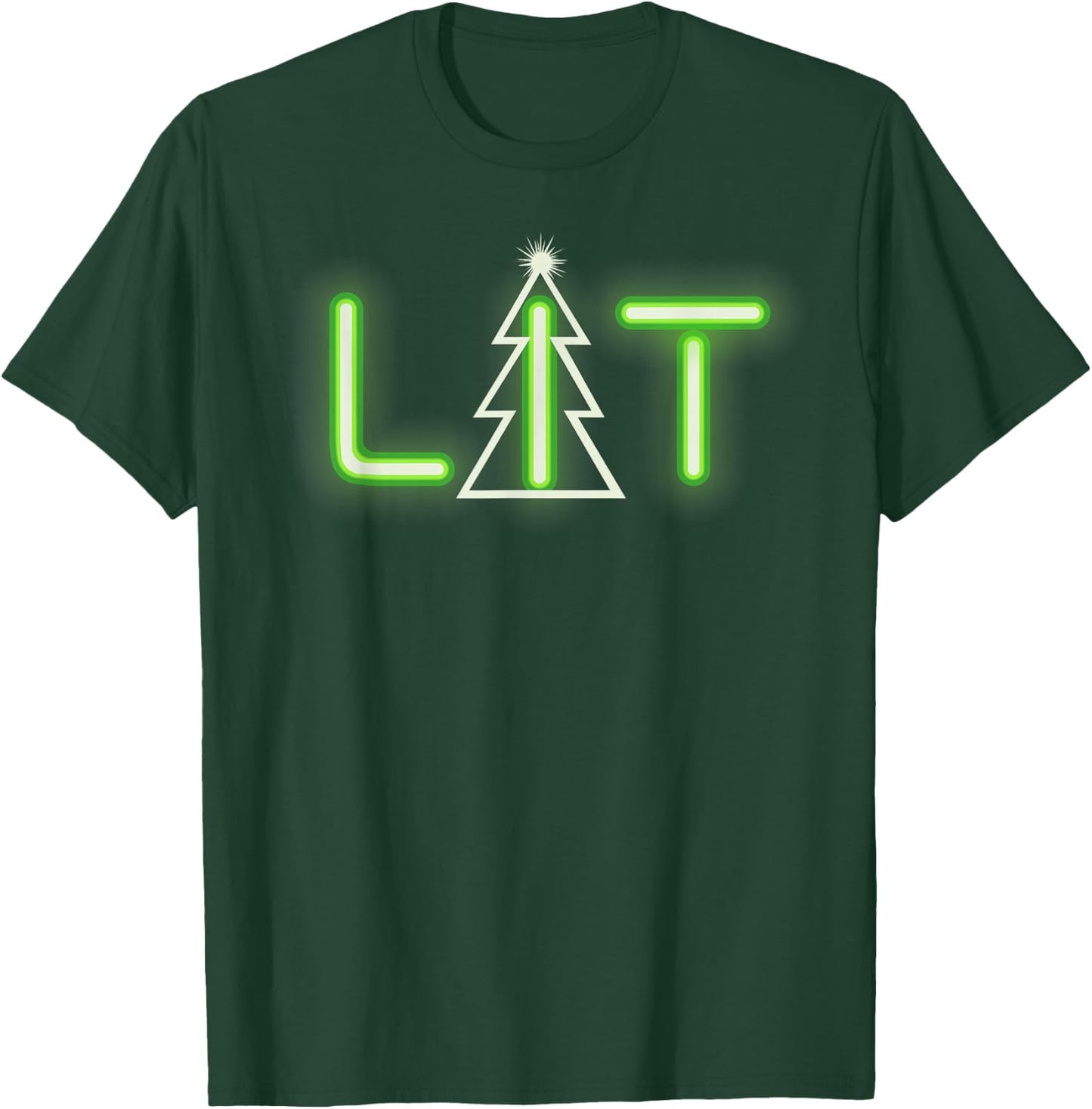 CHRISTMAS IS LIT Neon Green Party Funny Xmas T Shirt T-Shirt - T-Shirt | Forest
