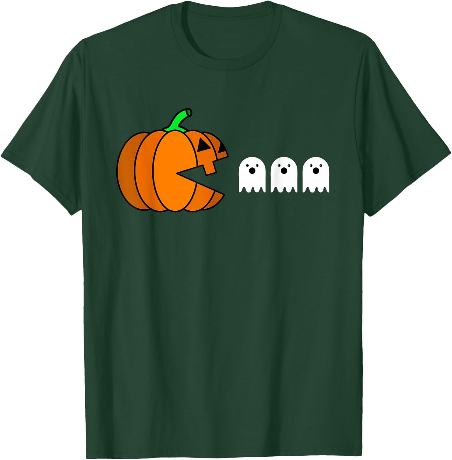 Funny Halloween Pumpkin Eating Ghost, Gamer Men Women Kids T-Shirt - T-Shirt | Forest