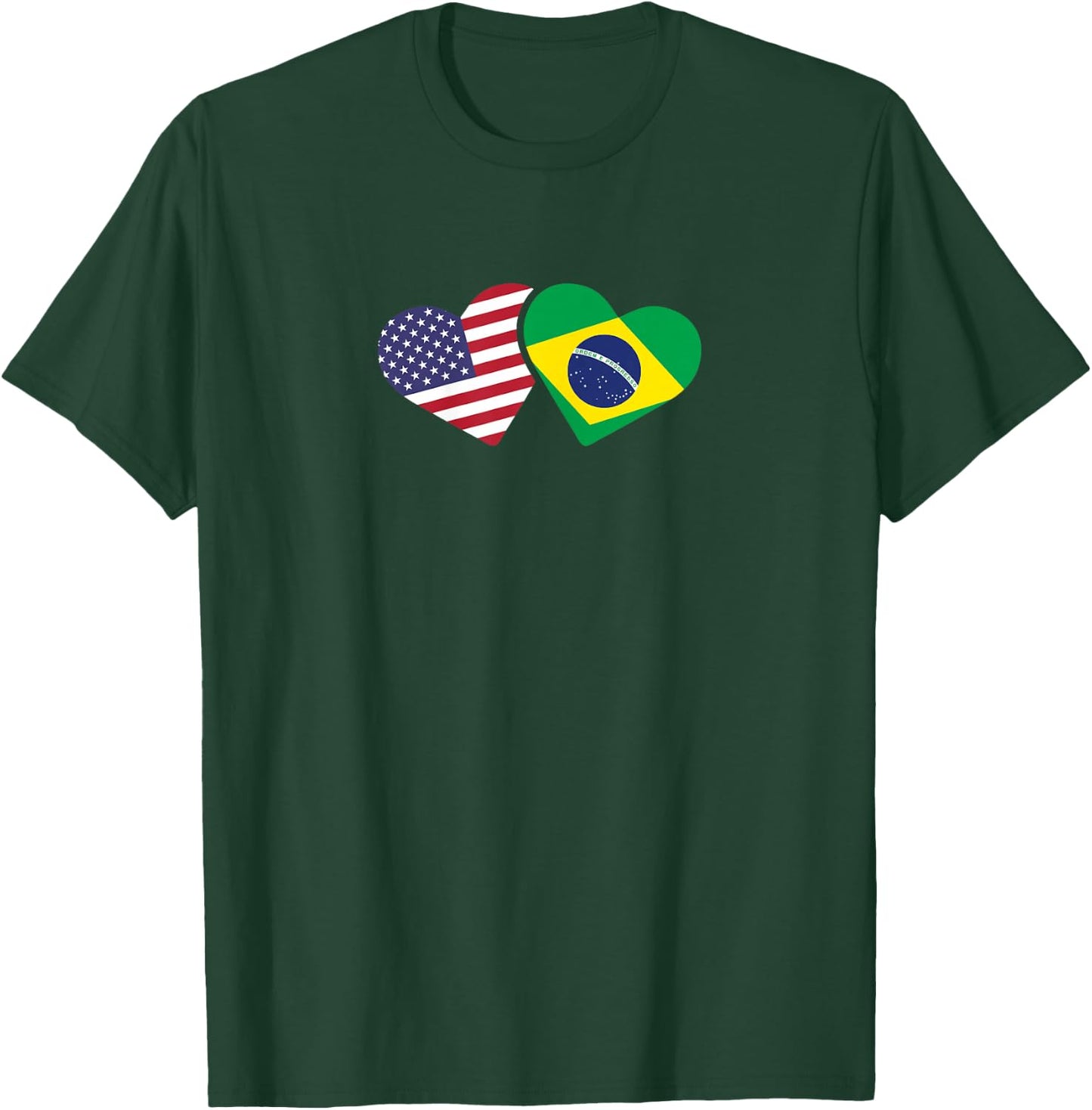 Brazil USA Flag T Shirt Heart Brazilian Americans Love Cute T-Shirt - T-Shirt | Forest