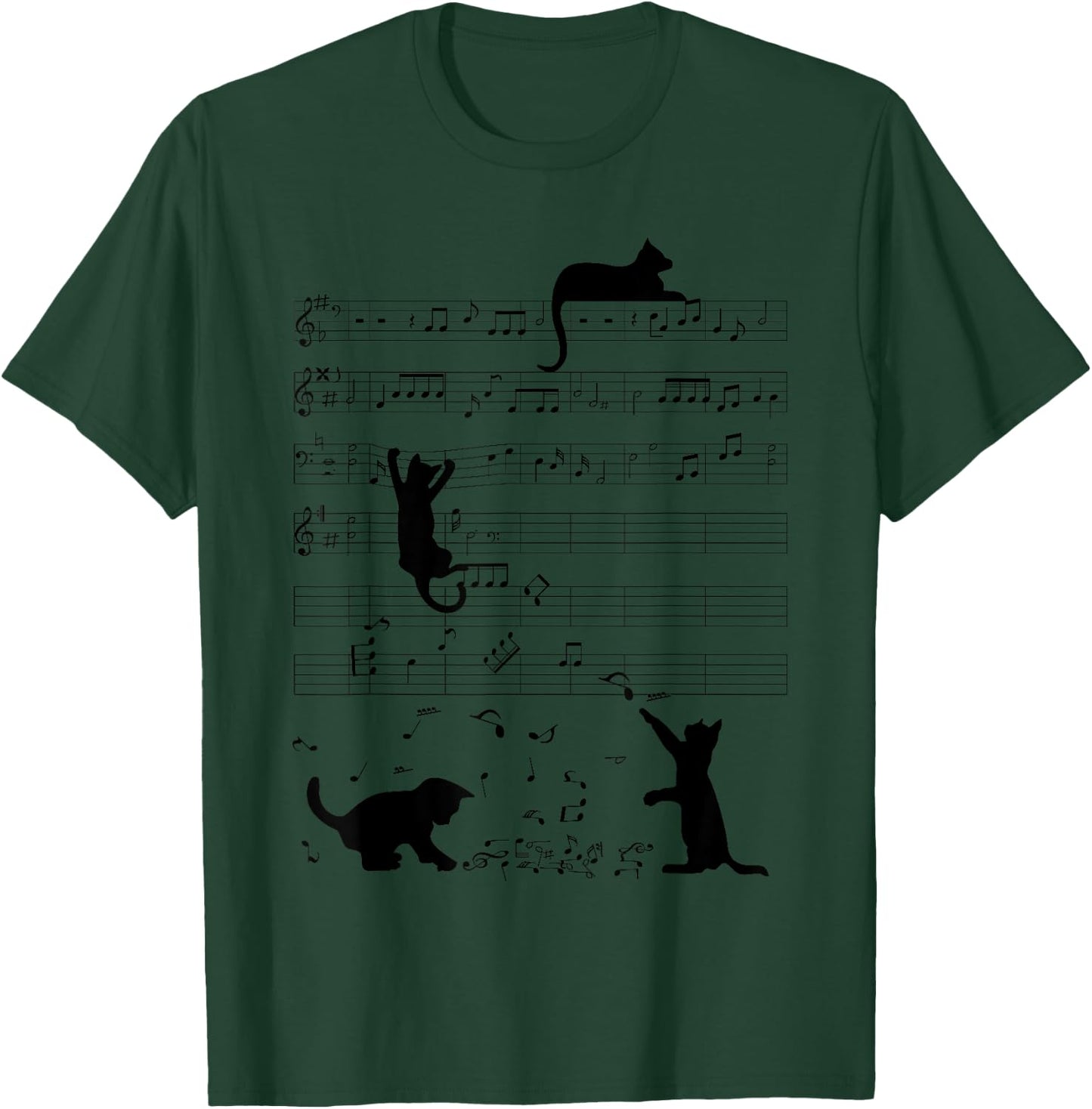 Cute Cat Kitty Playing Music Note Clef Musician Art T-Shirt - T-Shirt | Forest