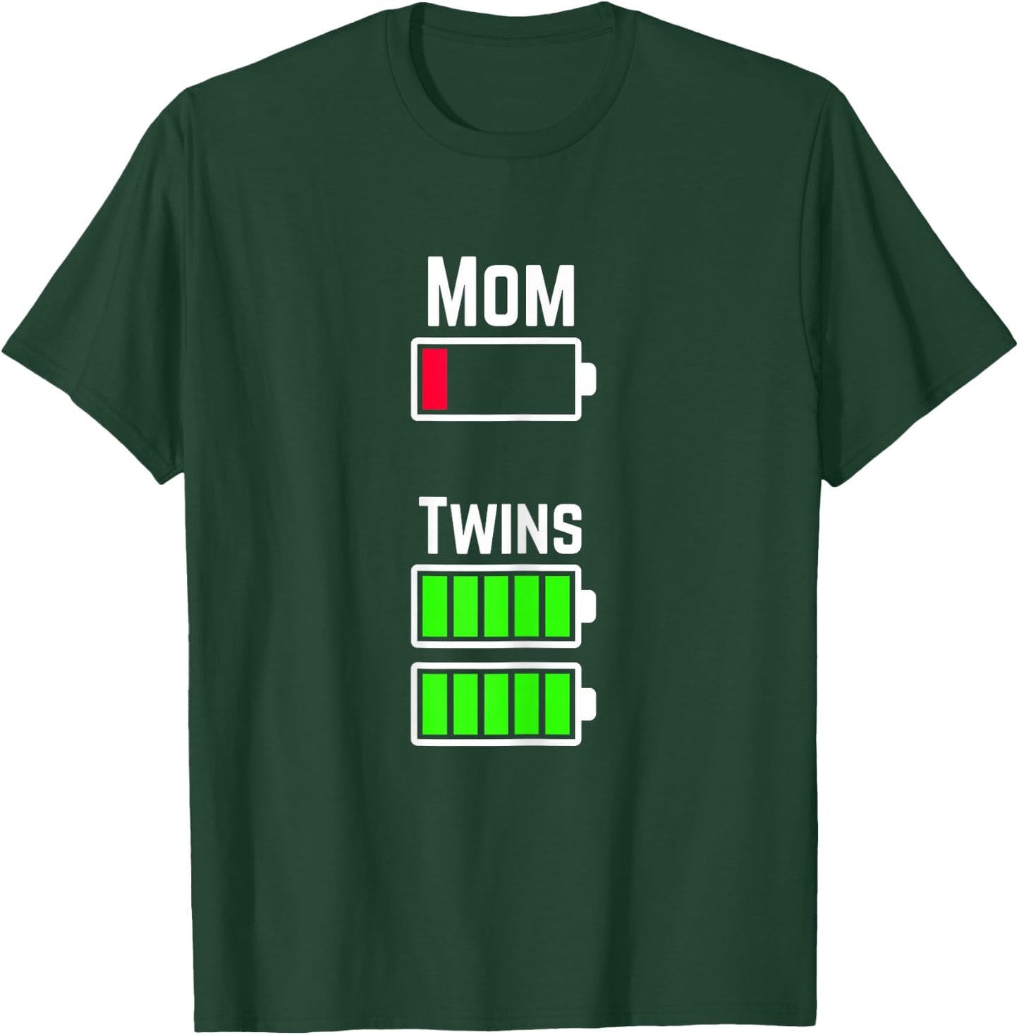 Tired Twin Mom Low Battery Charge T-Shirt - T-Shirt | Forest