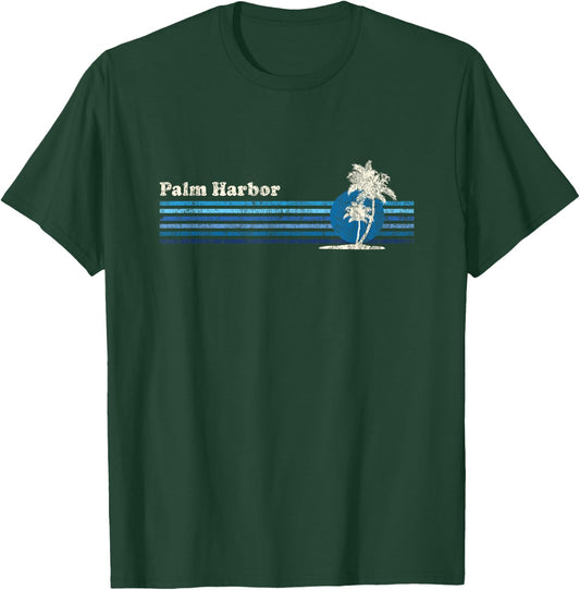 Palm Harbor FL Vintage 80s Palm Trees Sunset T-Shirt - T-Shirt | Forest