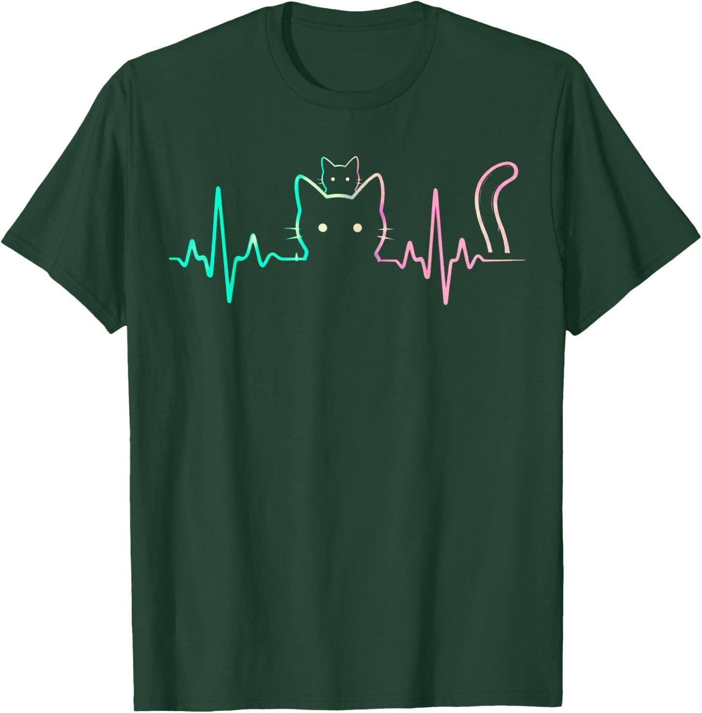 Cute Heartbeat Cat Lover Design Funny Feline Silhouette T-Shirt - T-Shirt | Forest