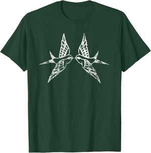 Vintage Two Birds Flying - Distressed Retro Bird T-Shirt - T-Shirt | Forest