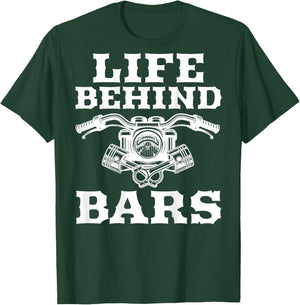 Life Behind Bars Motorcycle Biker on Back T-Shirt - T-Shirt | Forest