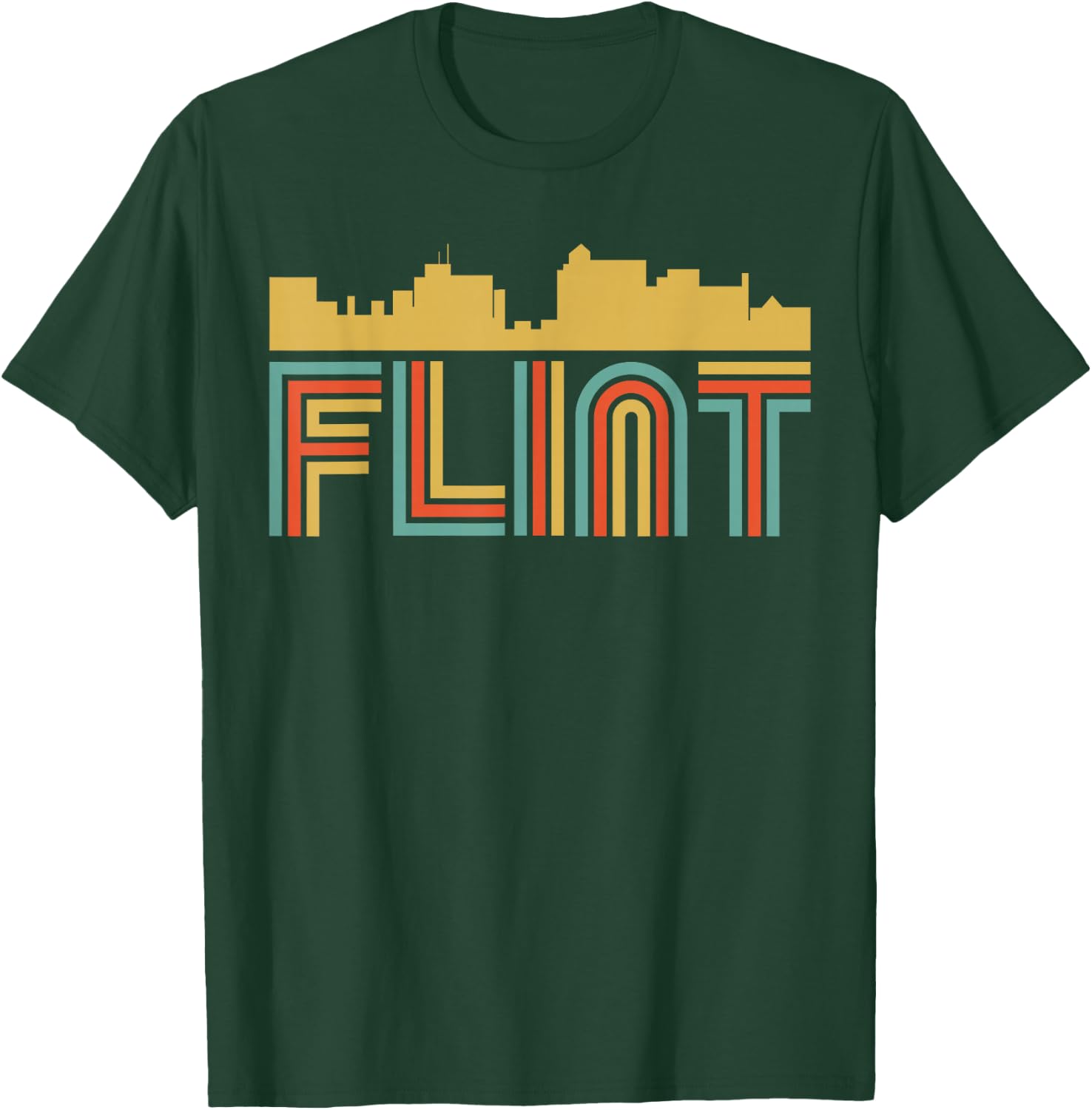 Vintage Retro Flint Michigan Skyline T-Shirt - T-Shirt | Forest