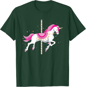 Kids Unicorn Carousel Ride Pretty Unicorns Amusement Park T-Shirt - T-Shirt | Forest