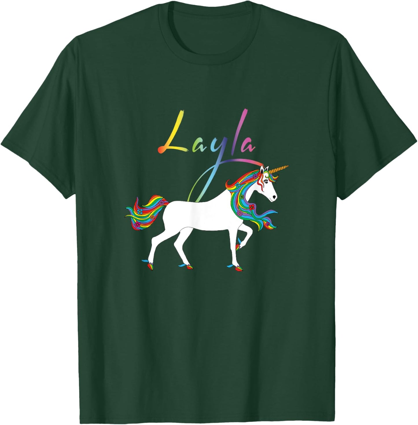 Layla Personalized First Name Unicorn T-Shirt - T-Shirt | Forest