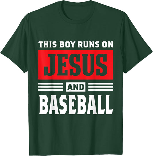 This Boy Runs On Jesus And Baseball Christian Gift T-Shirt - T-Shirt | Forest