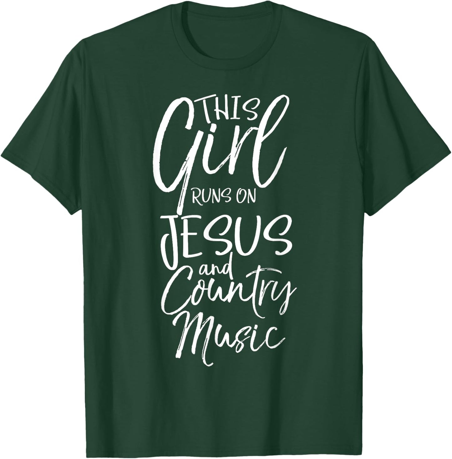 Christian Women's This Girl Runs on Jesus and Country Music T-Shirt - T-Shirt | Forest