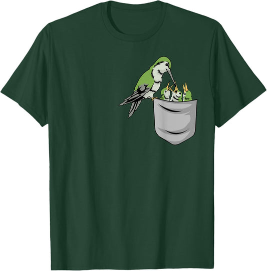 Hummingbird Pocket Bird Shirt Bird Swing Feeding Birb T-Shirt - T-Shirt | Forest