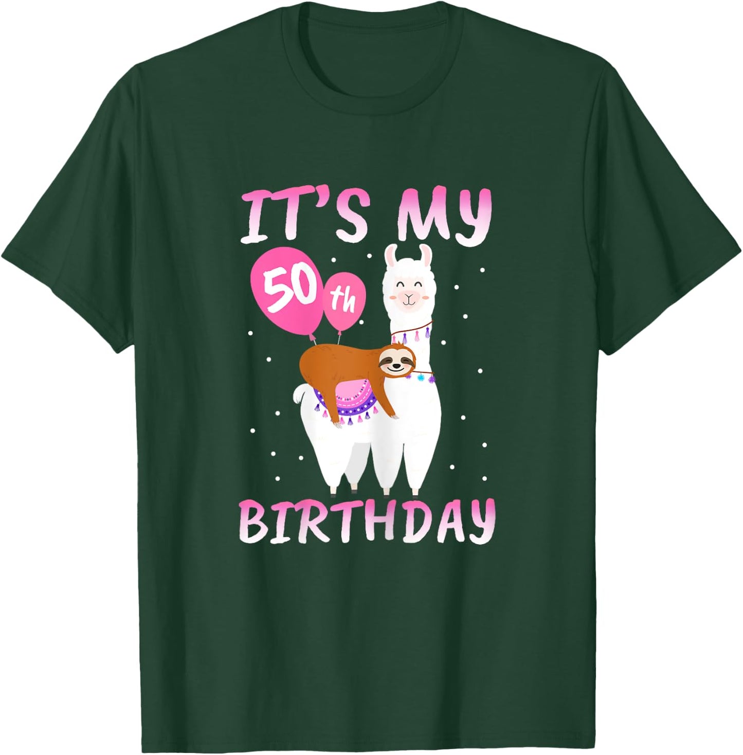 50 Years Old 50th Birthday Llama Sloth Gift T-Shirt - T-Shirt | Forest