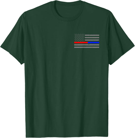 Firefighter Police Flag Thin Red Blue Line T-Shirt - T-Shirt | Forest