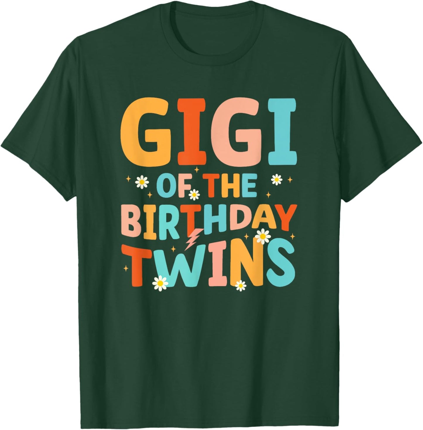 Gigi Of The Birthday Twins Groovy Retro Family B-day T-Shirt - T-Shirt | Forest