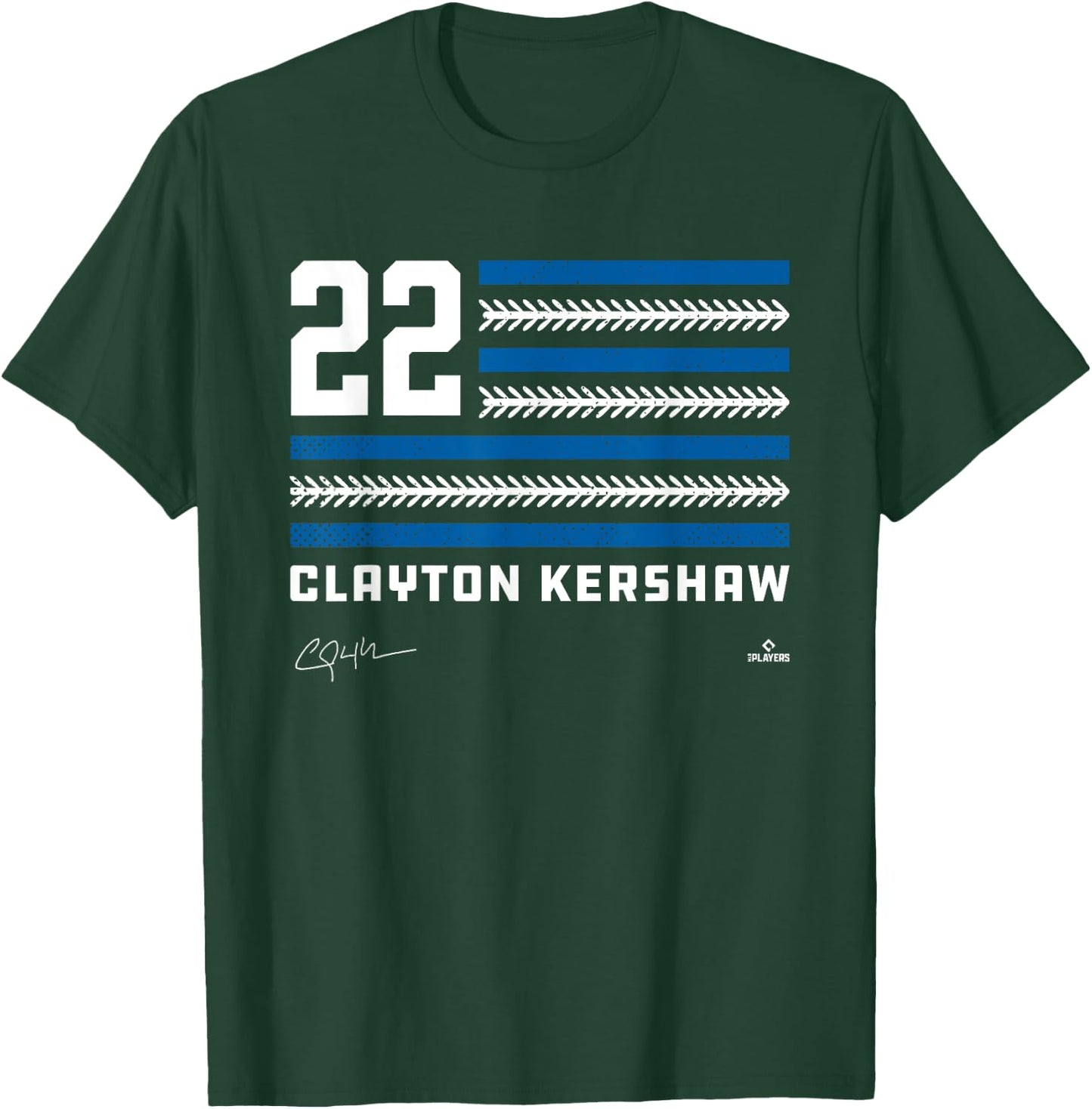 Flag Stripes Clayton Kershaw Los Angeles Baseball MLBPA T-Shirt - T-Shirt | Forest
