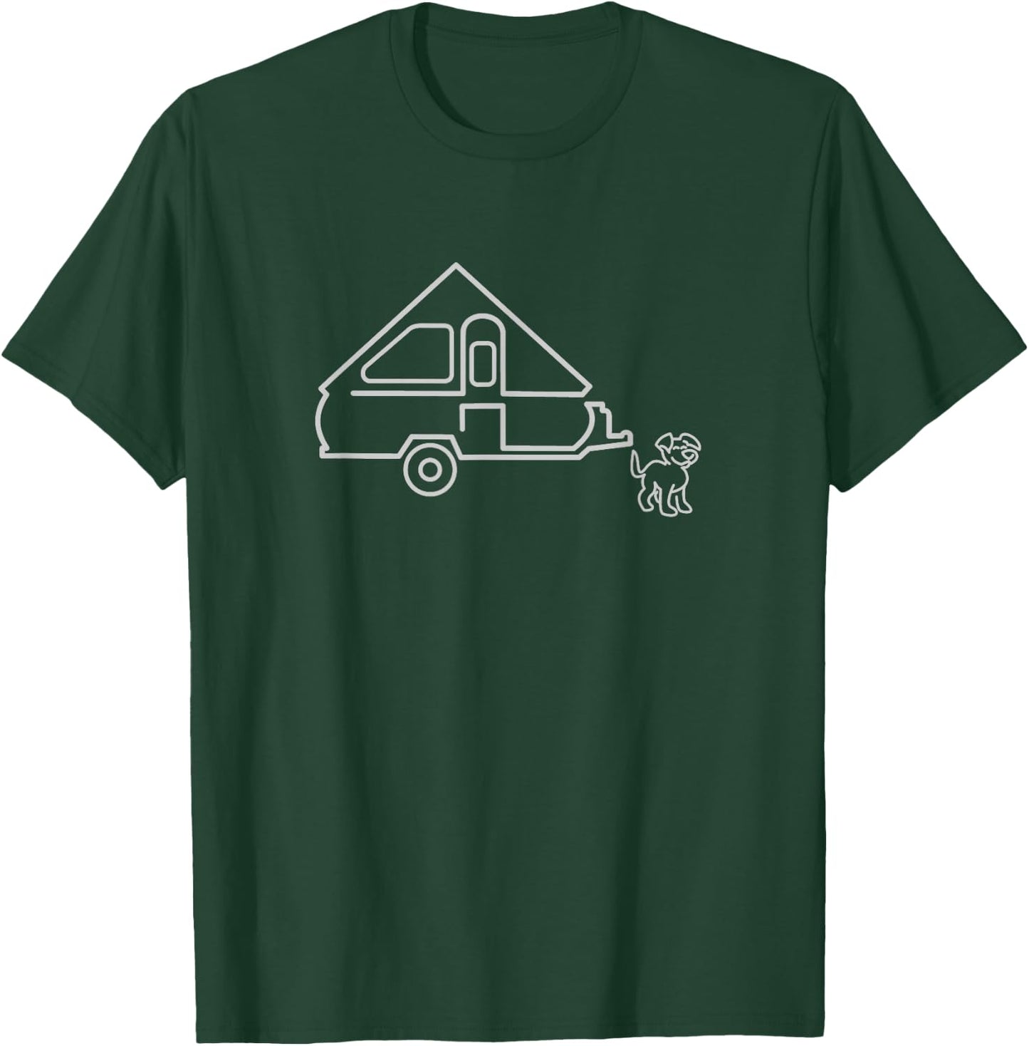 Dog Aliner A-frame Travel Trailer | Happy Camper Dog T-Shirt - T-Shirt | Forest