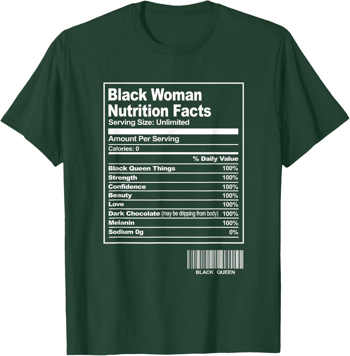 Fun Black Woman Nutrition Facts Black History Month T-Shirt - T-Shirt | Forest
