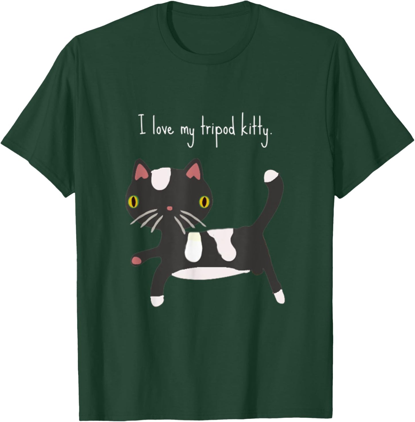I love my tripod kitty, three legged cat pride, black white T-Shirt - T-Shirt | Forest