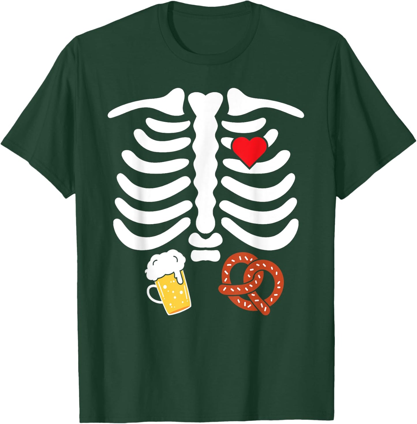 Halloween Skeleton Food Belly Beer Pretzel T Shirt T-Shirt - T-Shirt | Forest