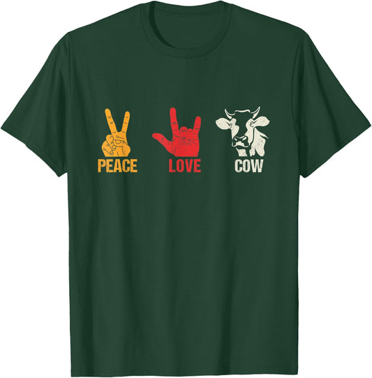 Peace Love Cow Vintage Cows Gift Farmers and Ranchers T-Shirt - T-Shirt | Forest