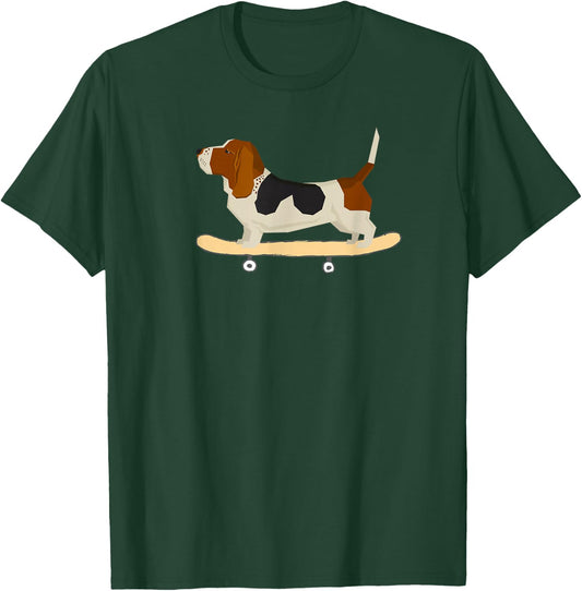 Funny Skateboarding Bassett Hound Dog Gift T-Shirt - T-Shirt | Forest