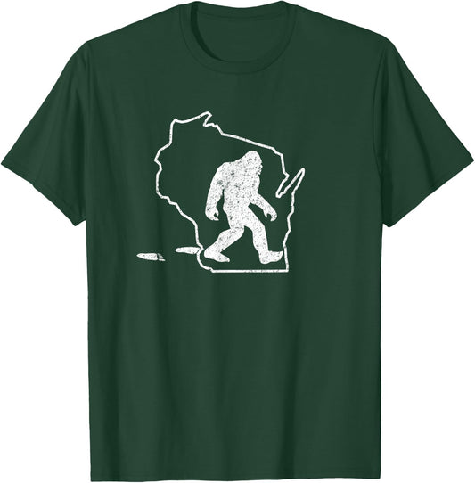 Wisconsin State Pride Vintage Bigfoot Hunter T Shirt T-Shirt - T-Shirt | Forest