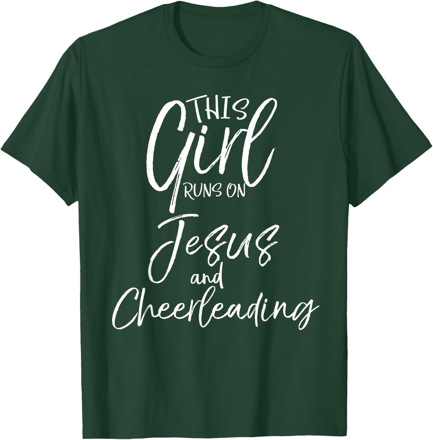 This Girl Runs on Jesus and Cheerleading Shirt Cute Cheer T-Shirt - T-Shirt | Forest