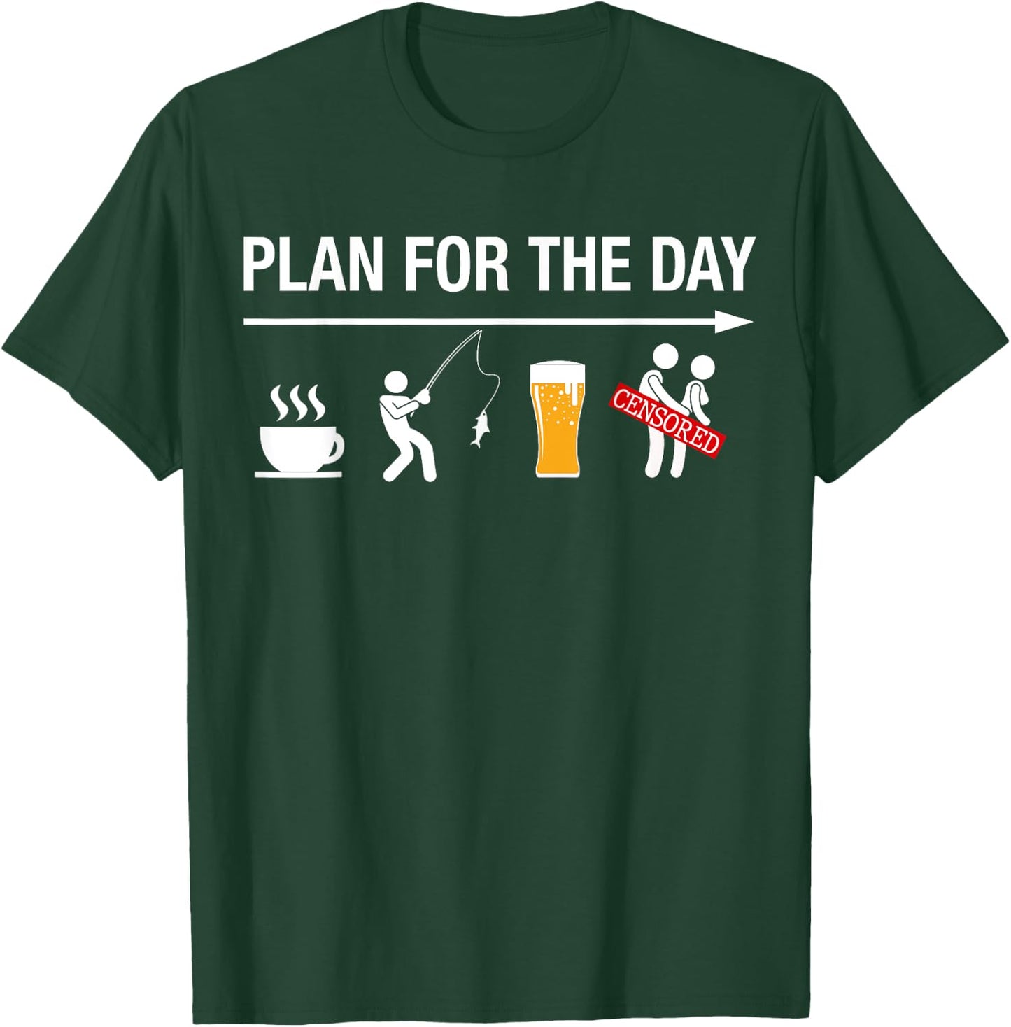 Plan For The Day Coffee Fish Beer Funny Adult Fishing T-Shirt - T-Shirt | Forest