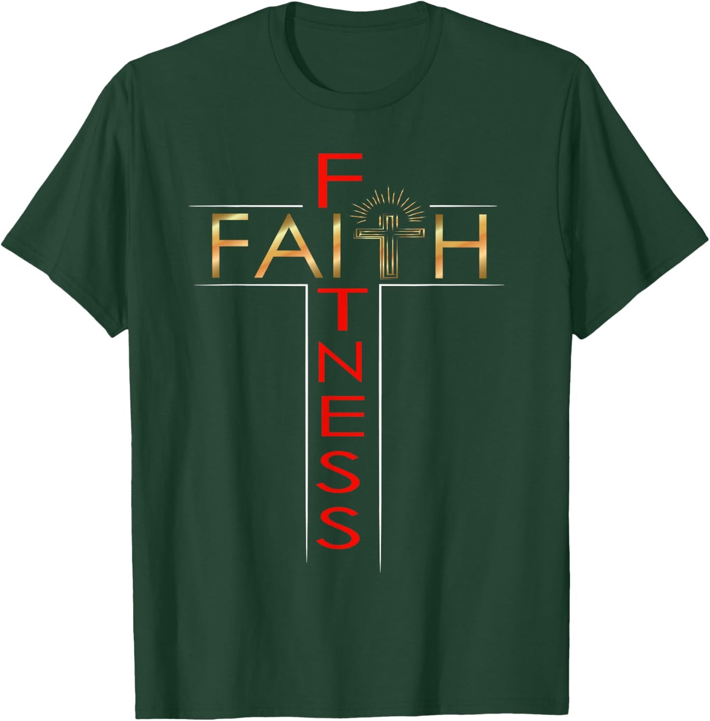 Faith Fitness Cross Christian Workout Modern Gym T-Shirt - T-Shirt | Forest