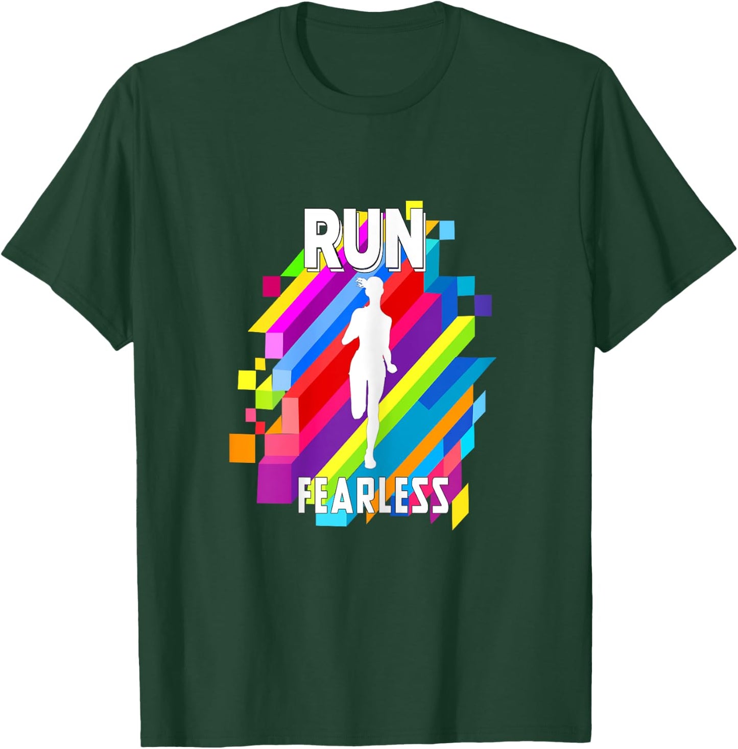 Run Fearless Colorful Strips Running Fit women girl T-Shirt - T-Shirt | Forest