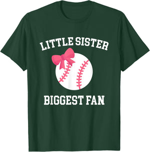 Little Sister Biggest Fan Baseball Baby Sister T-Shirt - T-Shirt | Forest